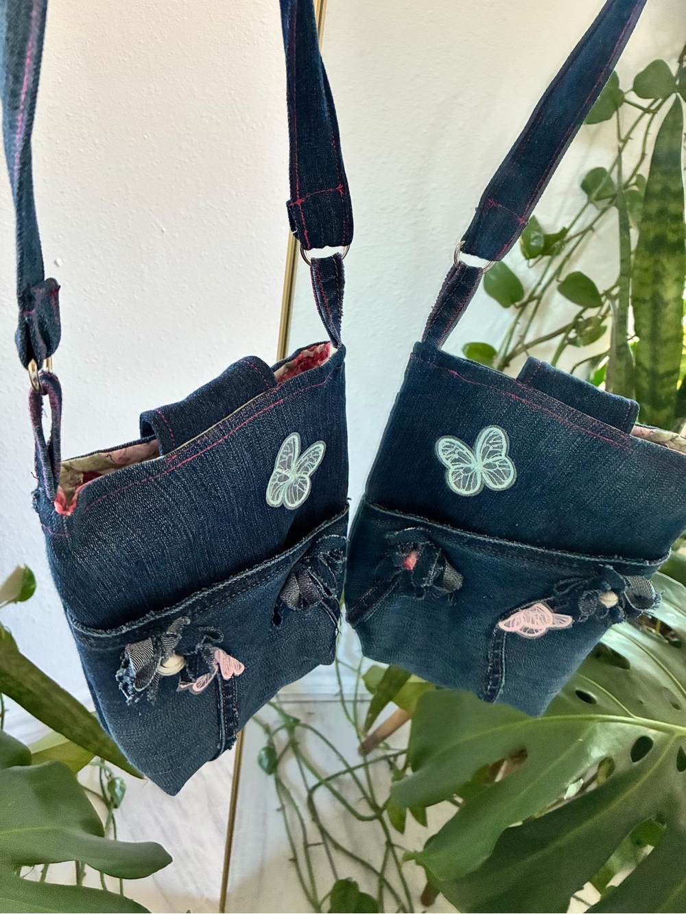 Denim Butterfly Crossbody Bag - Navy Blue